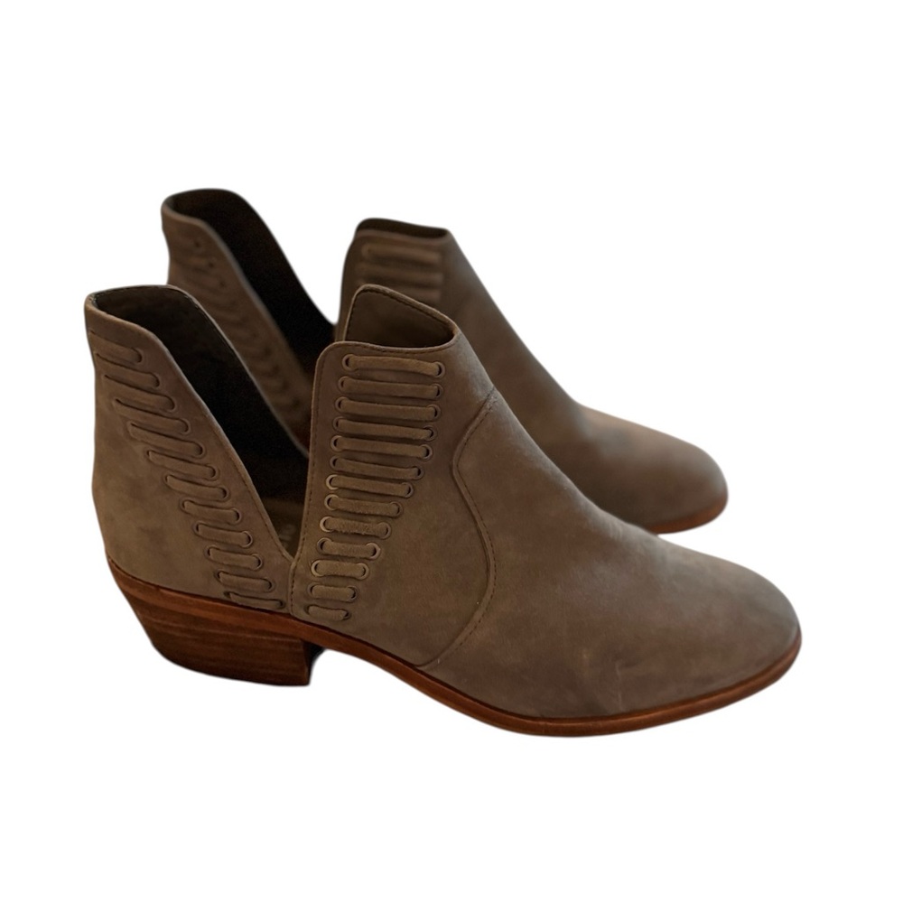 Vince Camuto Gray Suede Cutout Ankle Booties With Stacked Heel